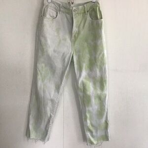 Pacsun Button Fly High Rise Straight Raw Cropped Light Green space dyed Jeans 29
